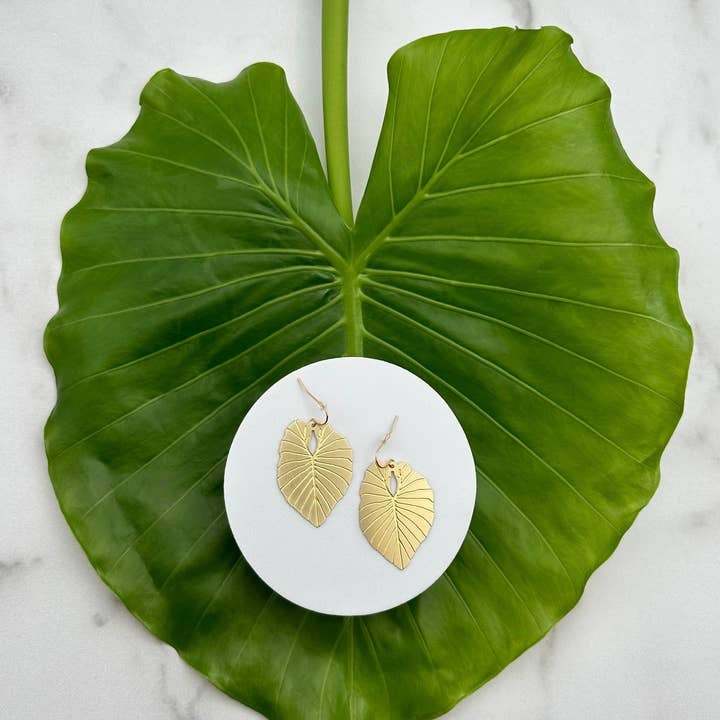 Alocasia Leaf Earrings Gold