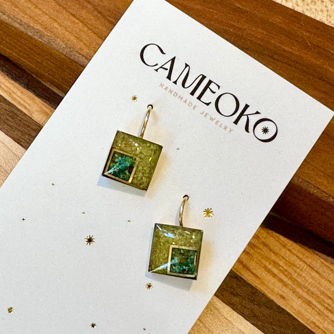 The Echo Square Earrings Green