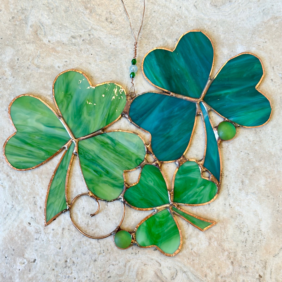 3 Shamrock Stained Glass Suncatcher