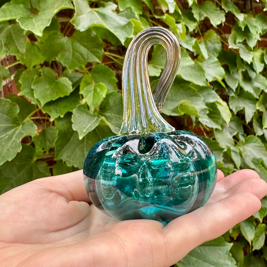 Small Teal Glass Pumpkin