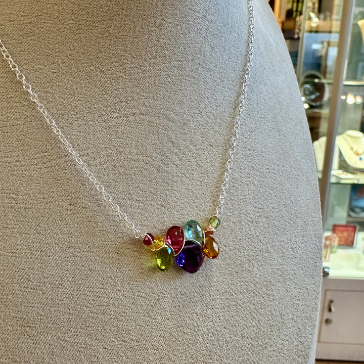 Square Gem & Teardrops Layering Necklace Amethyst