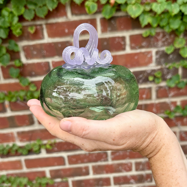 Small Green + Lilac Glass Pumpkin