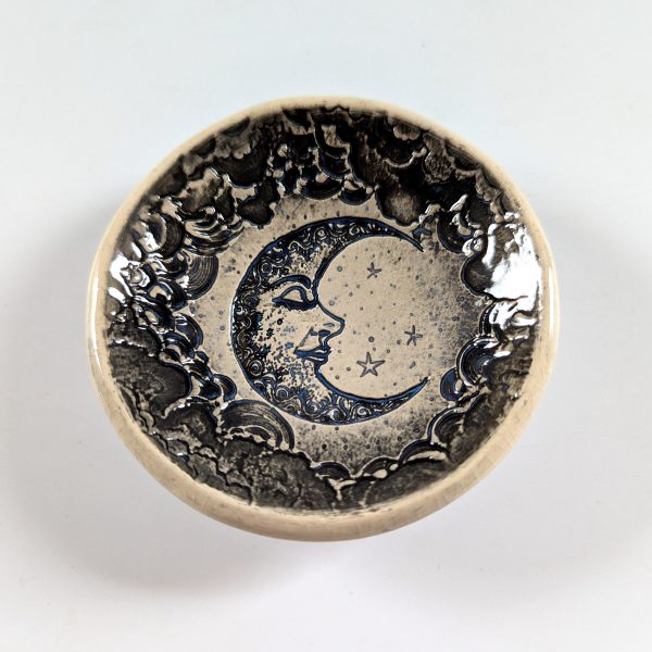 Pottery Dish Bowl - Crescent Moon (Black)