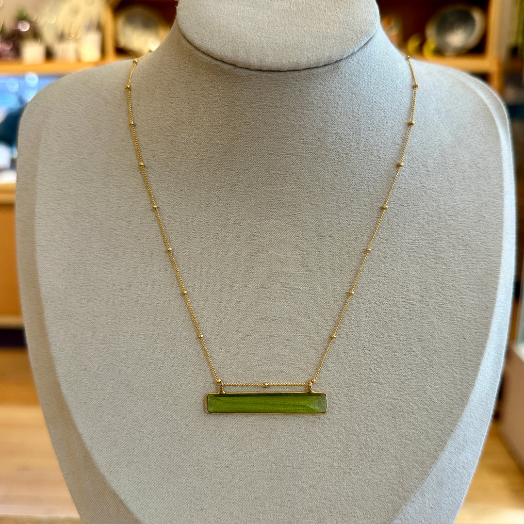Bezeled Gemstone Bar Necklace Peridot