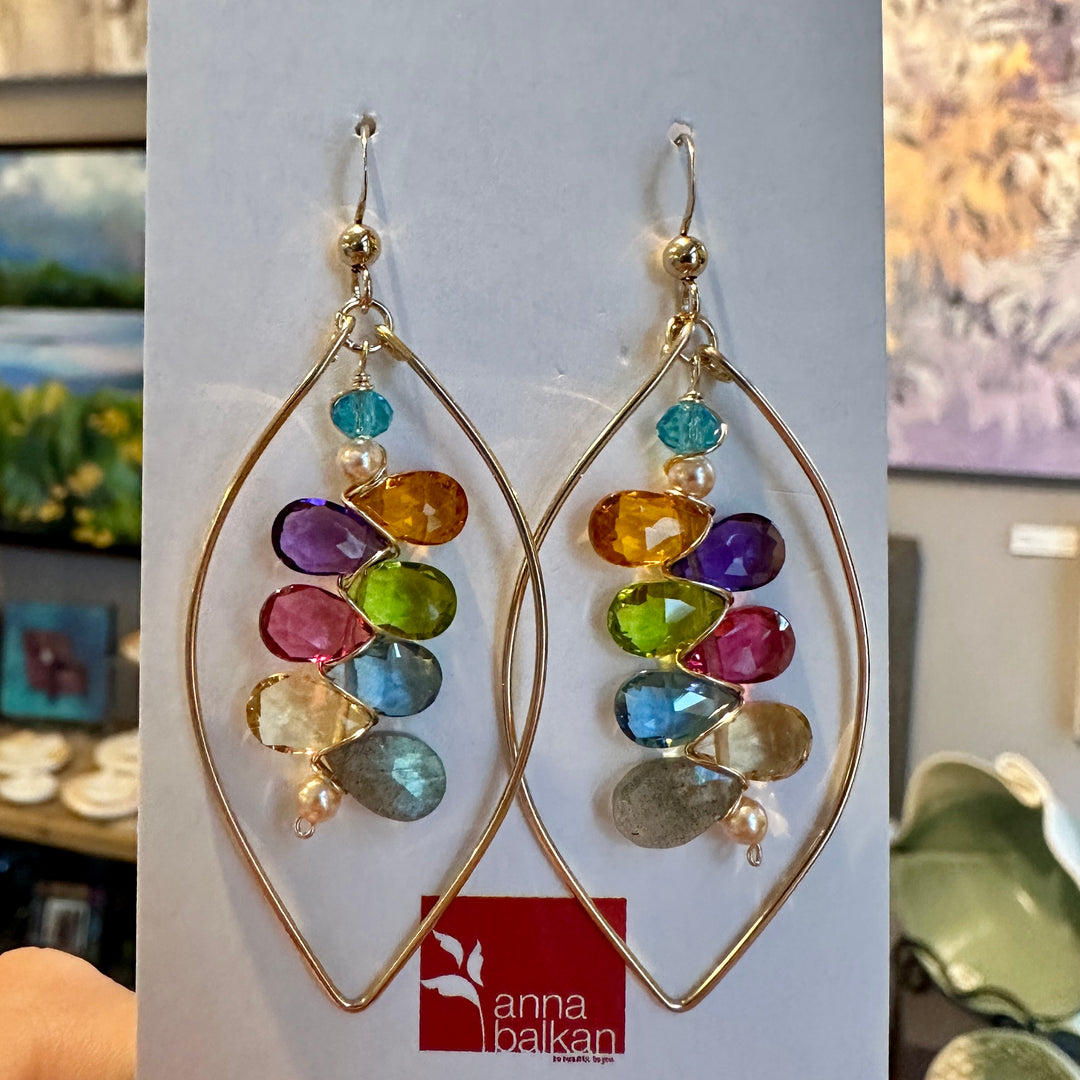 Hoops With Rainbow of Teardrops Earrings