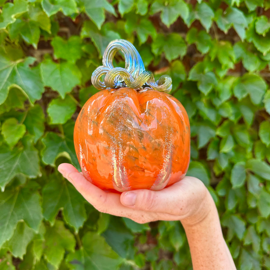 Medium Metallic Orange Glass Pumpkin
