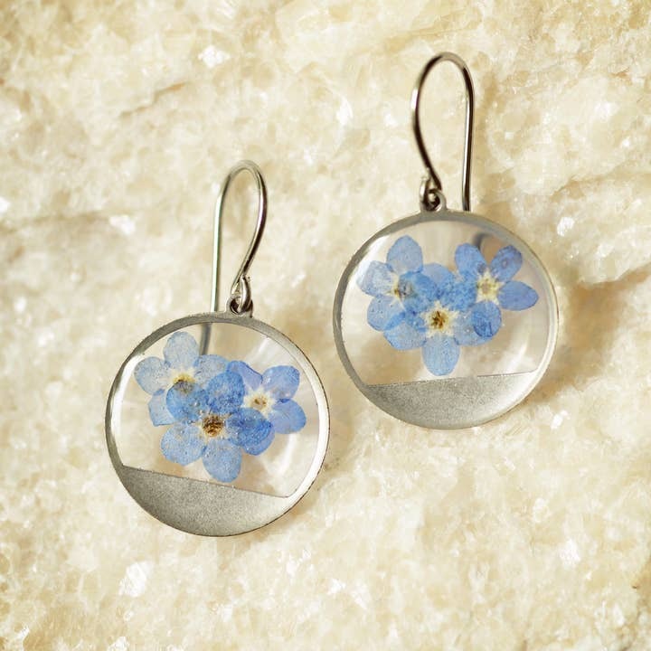 Forget Me Not Pressed Flower Dangle Earrings
