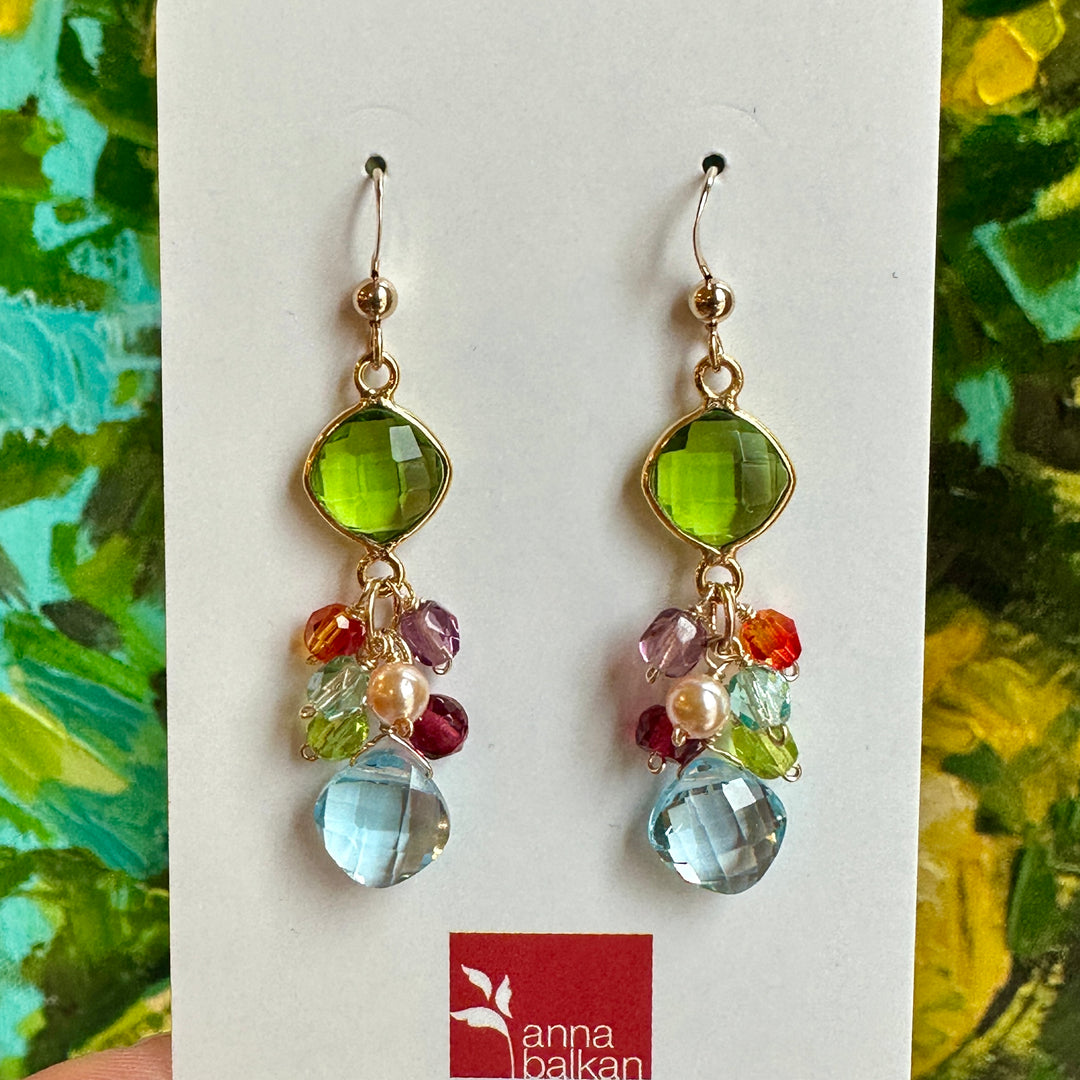 Bezel & Gem Earrings Peridot & Topaz