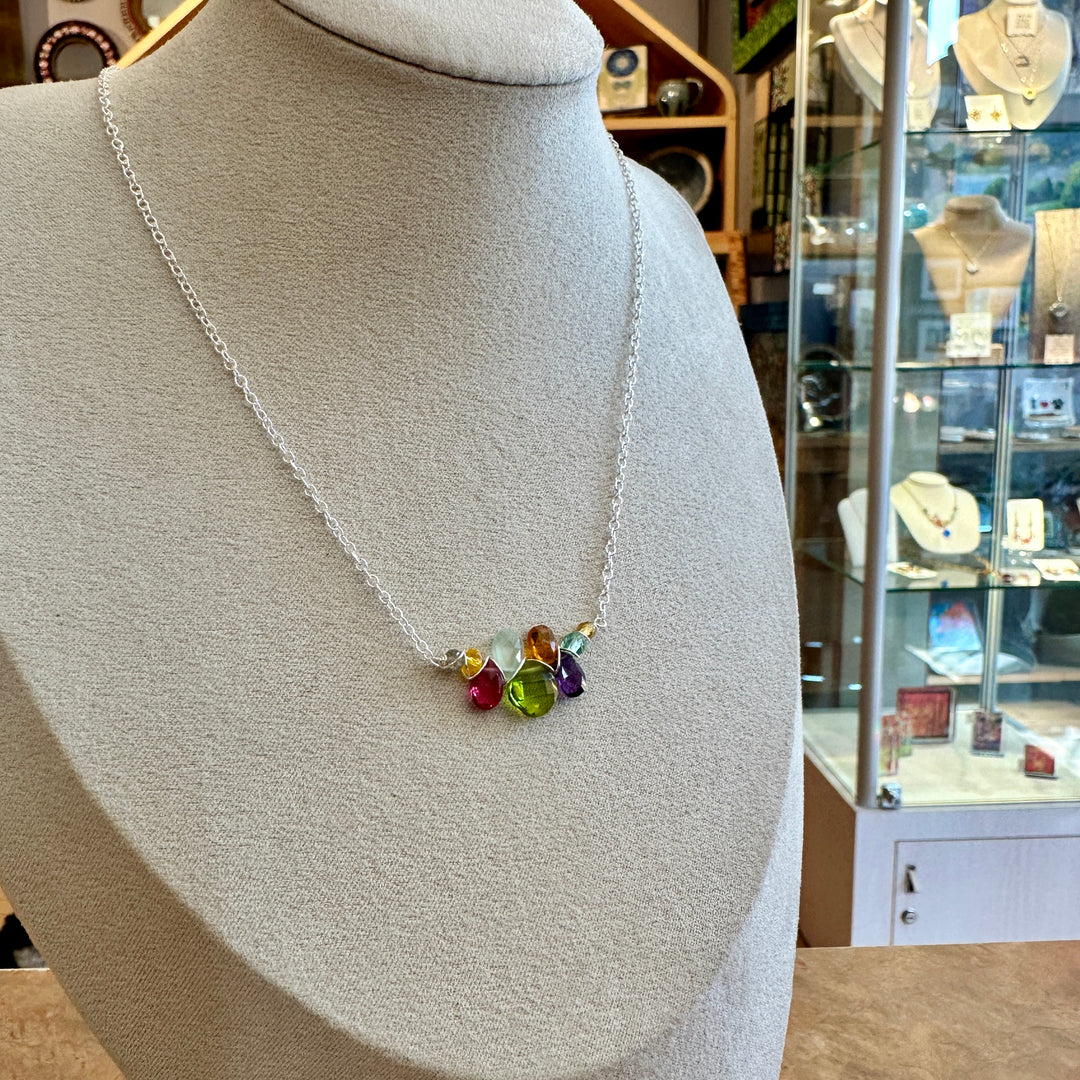 Square Gem & Teardrops Layering Necklace Peridot