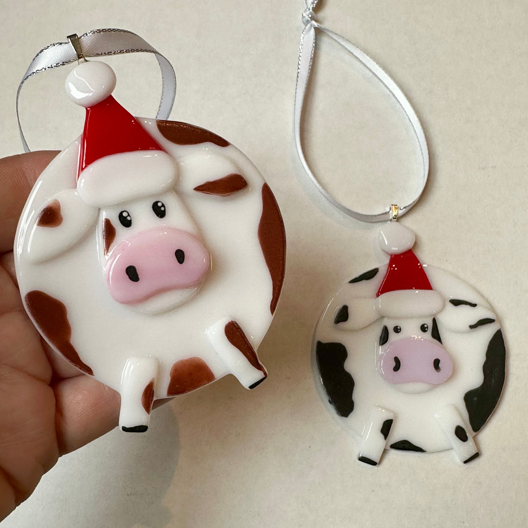 Cow with Santa Hat Ornament