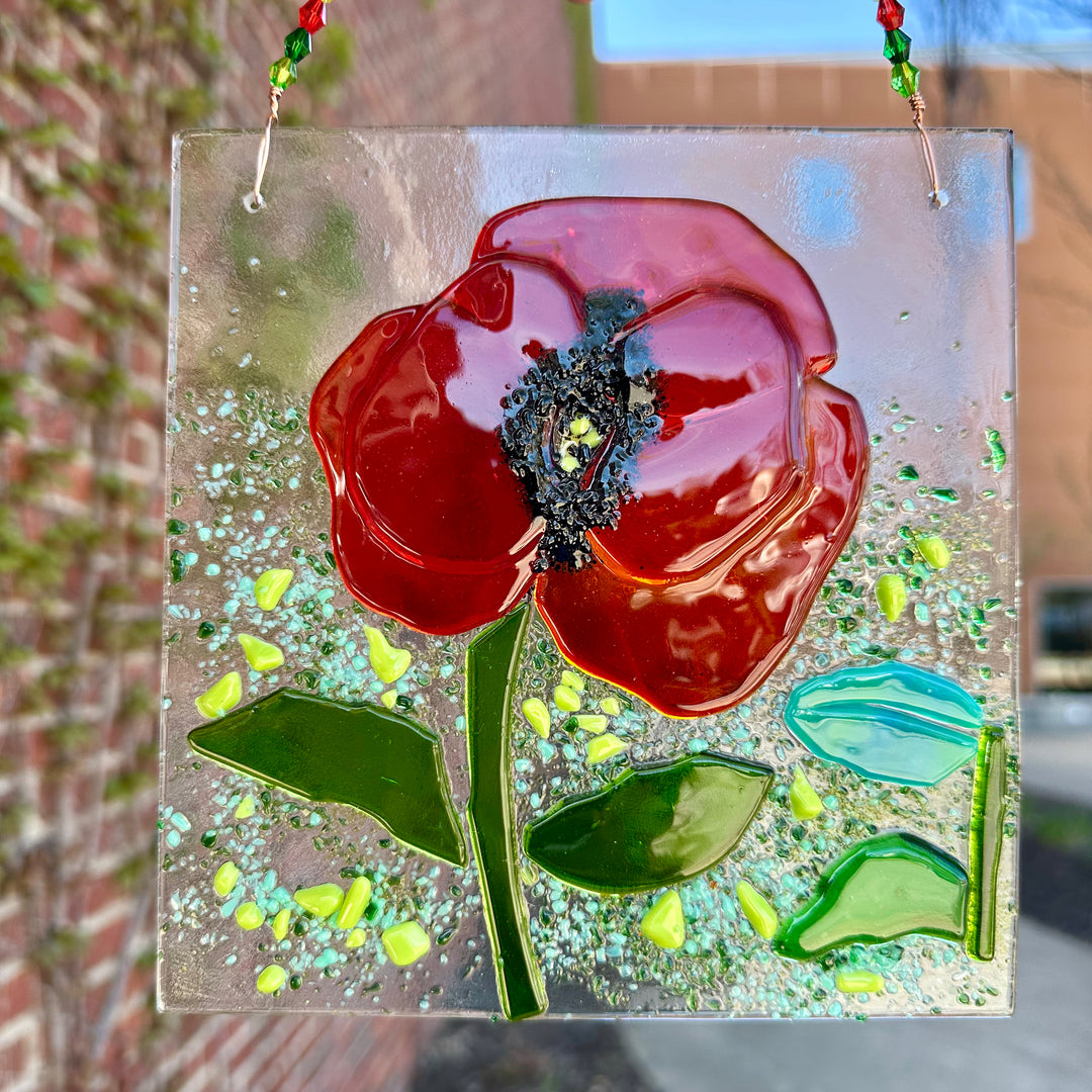 Poppy Fused Glass Suncatcher