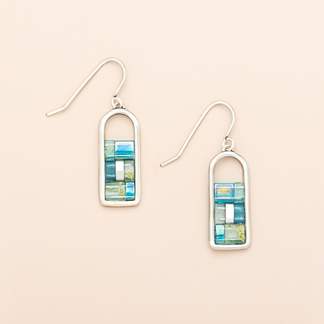 Good Karma Frame Earrings Marine + Silver