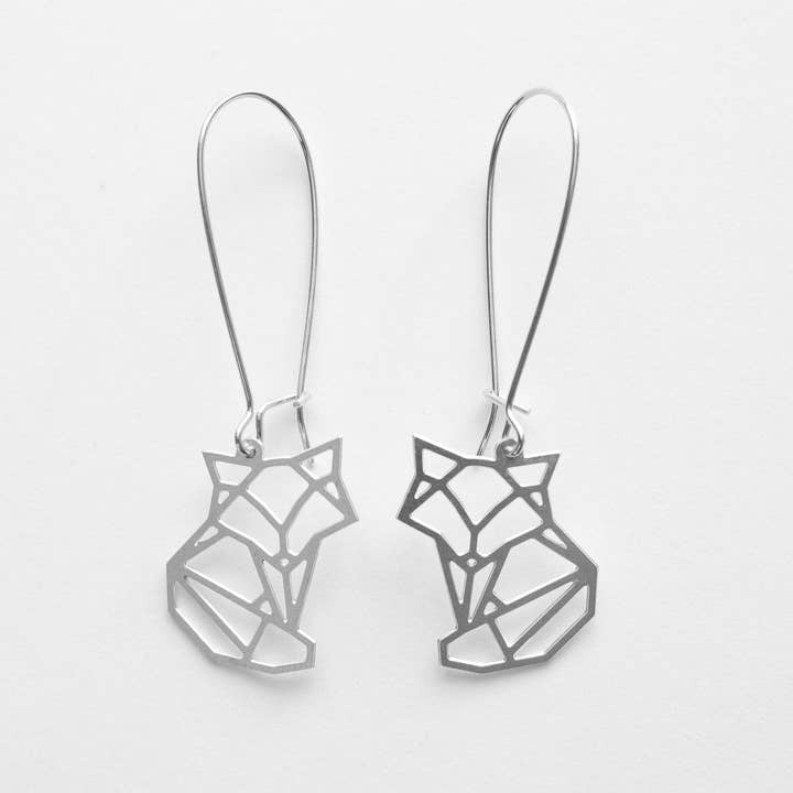 Geometric Fox Earrings Silver