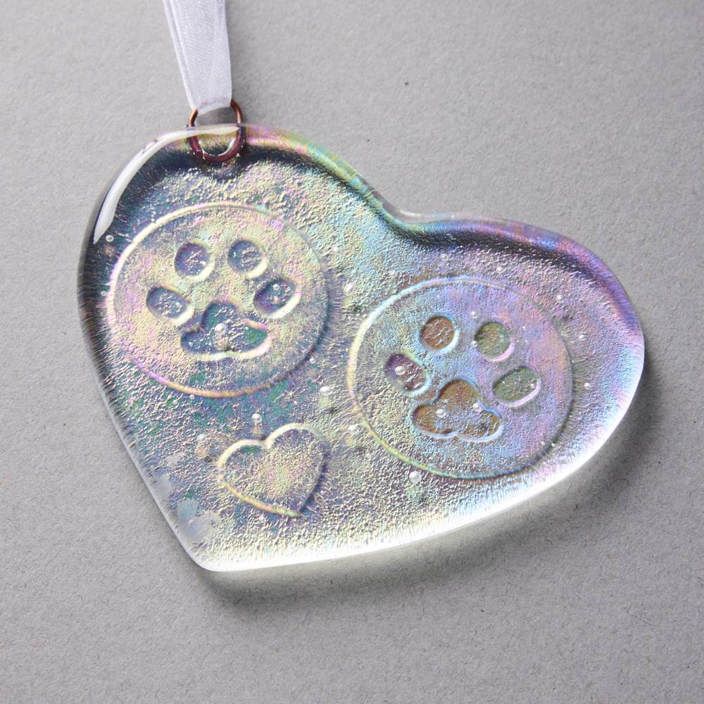 Iridescent Paw Print Heart Ornament