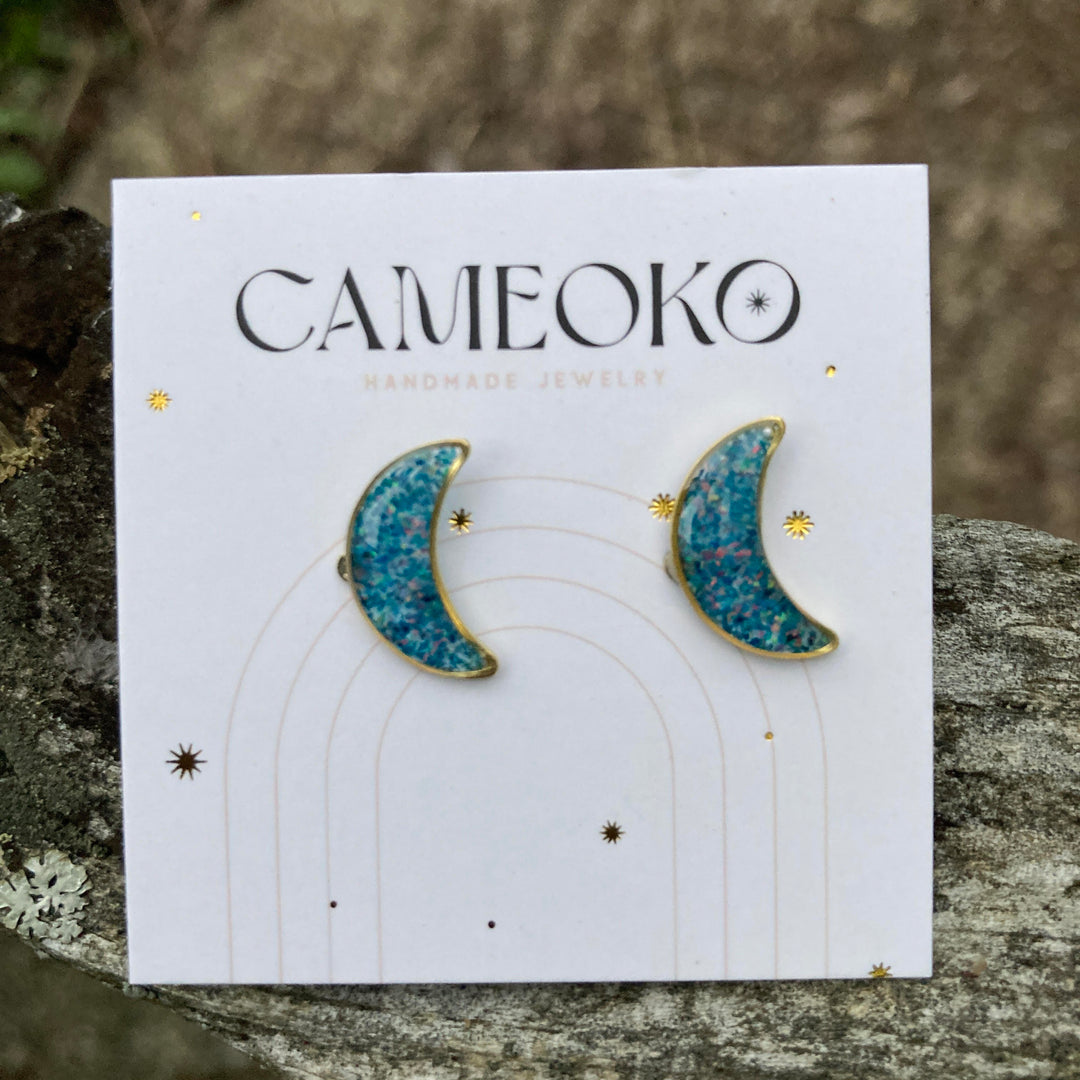 Opal Moon Post Earrings Blue Green Candy