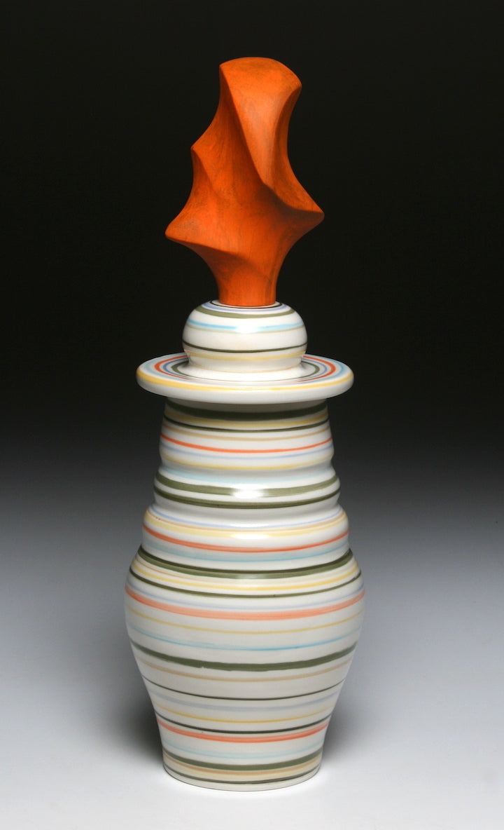 Green Striped Orange Wood Jar