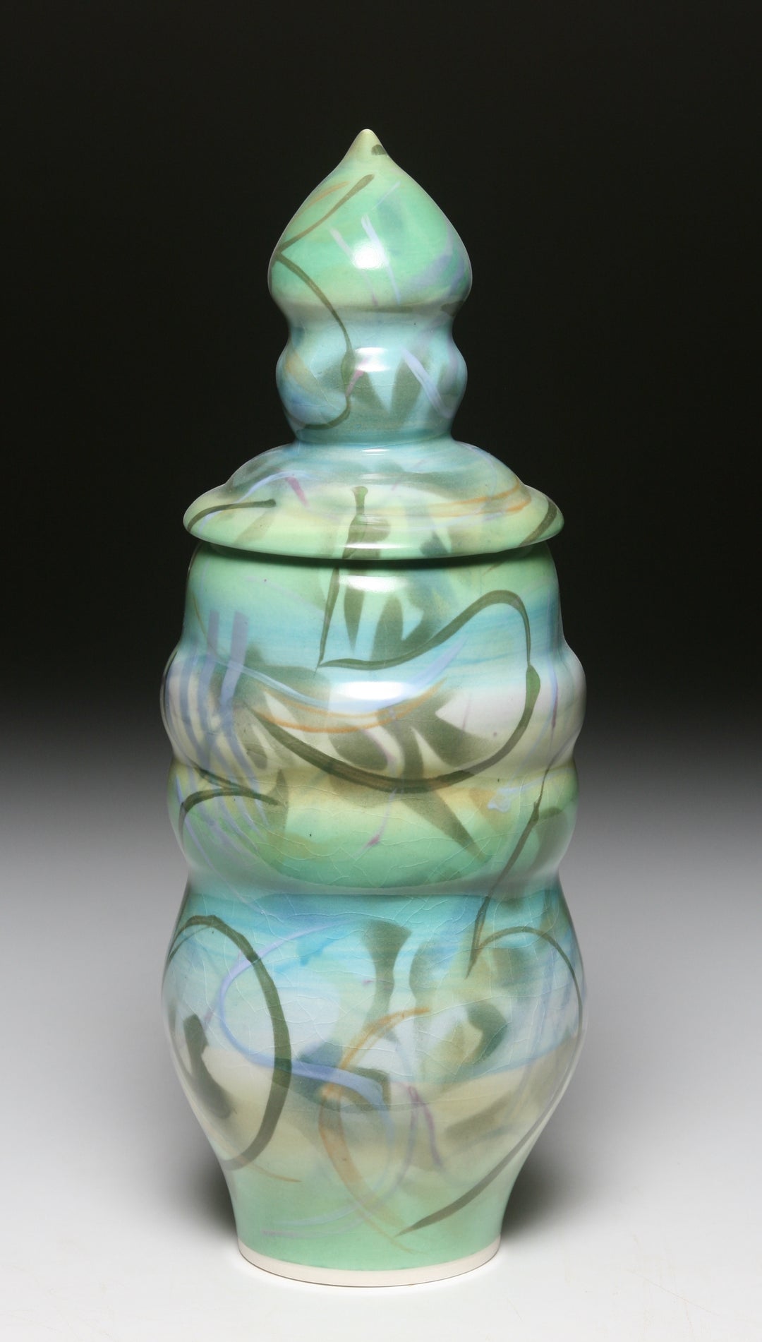Tall Blue Green Stencils + Brush Jar