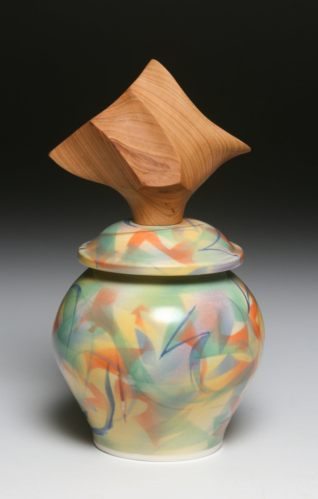 Teal Stripes + Wood Handle Jar