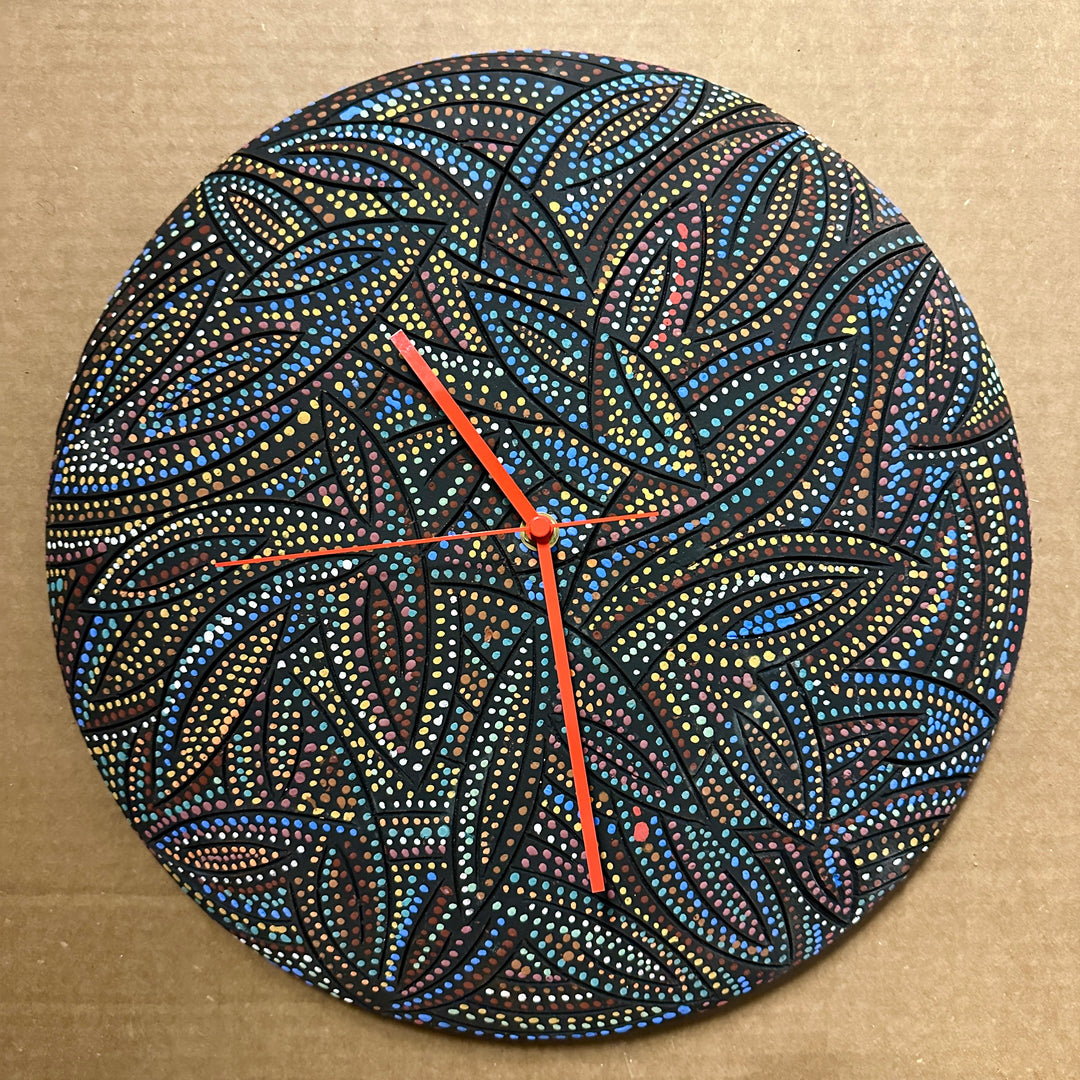 Blue + Red Leaves Clock