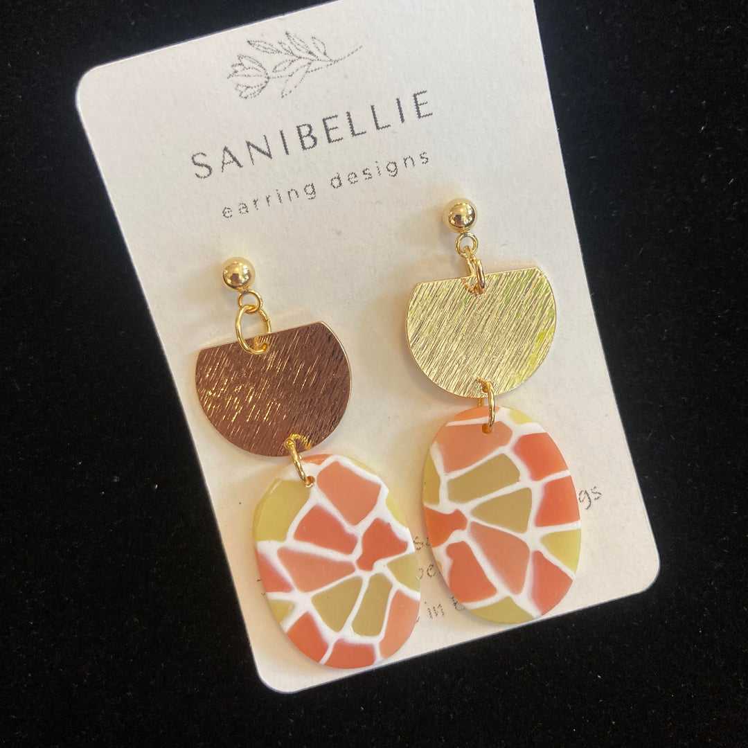 Stained Glass Oval Gold Earrings