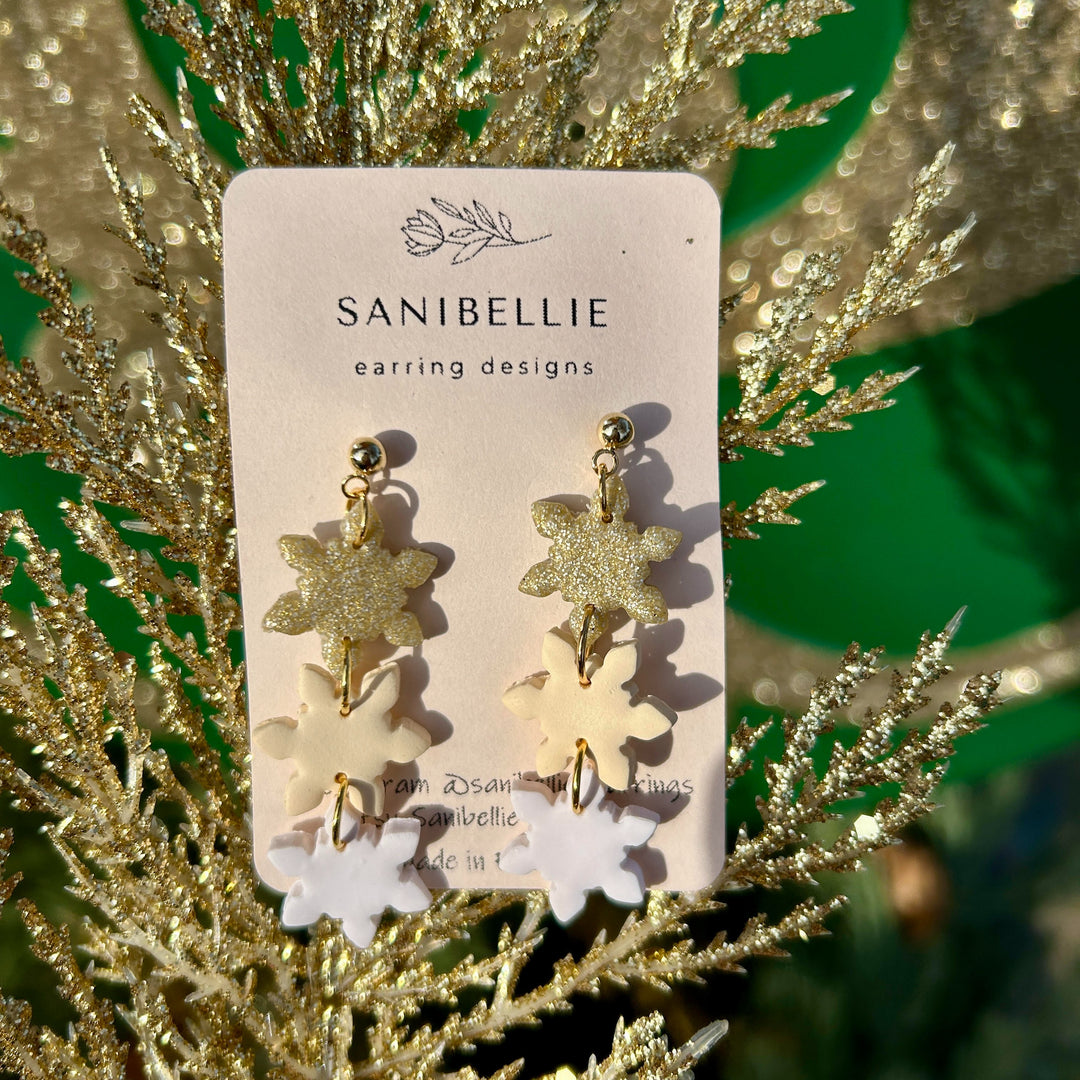 Snowflake Trio Earrings Cream + Gold