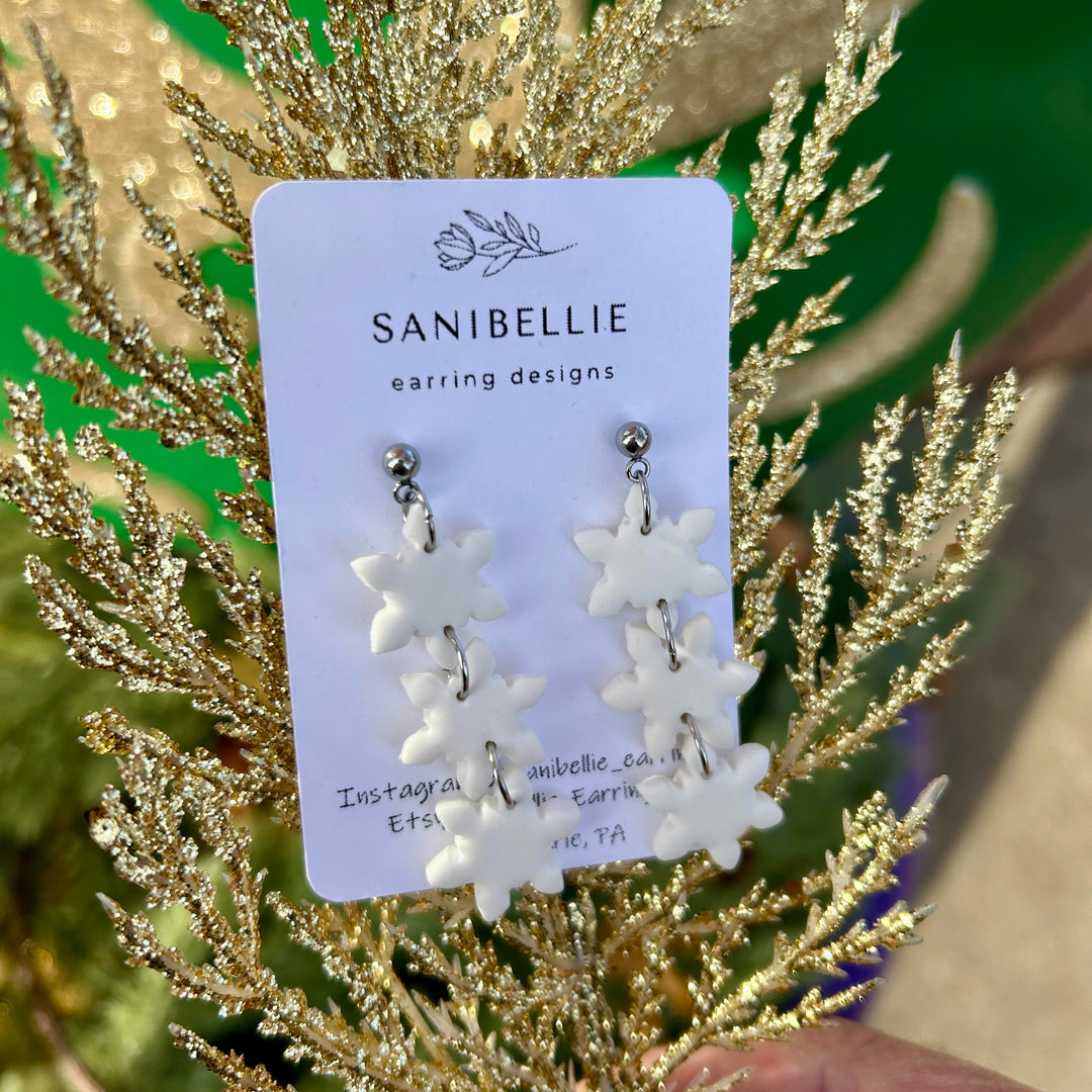Snowflake Trio Earrings White