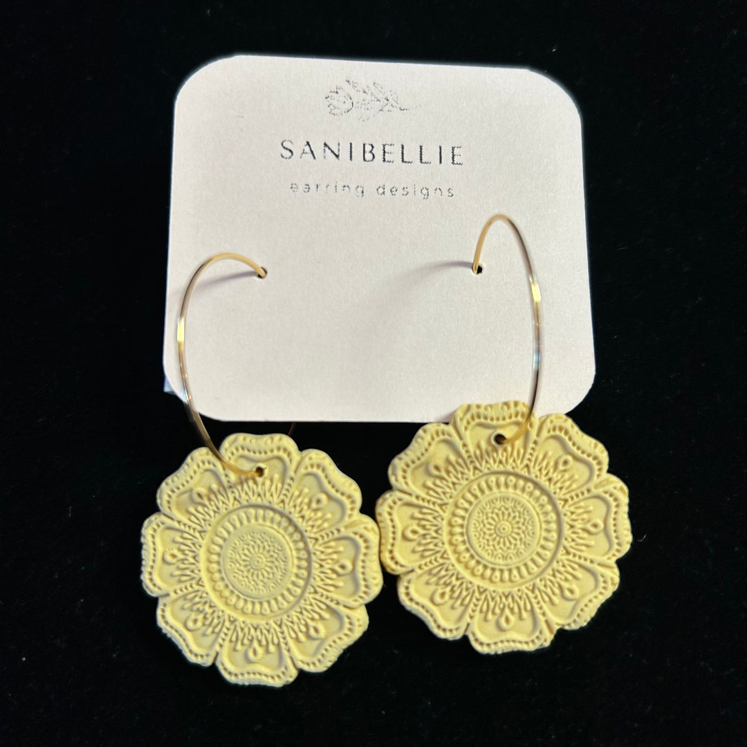 Yellow Mandala Hoop Earrings