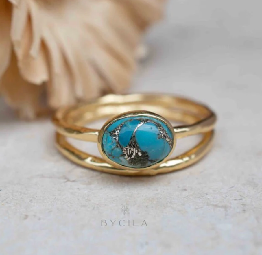 Ezra Turquoise Gold Plated Ring