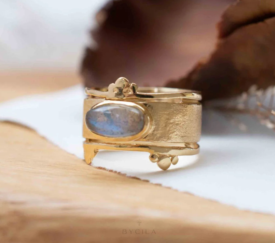 Rainbow Labradorite Gold Plated Ring