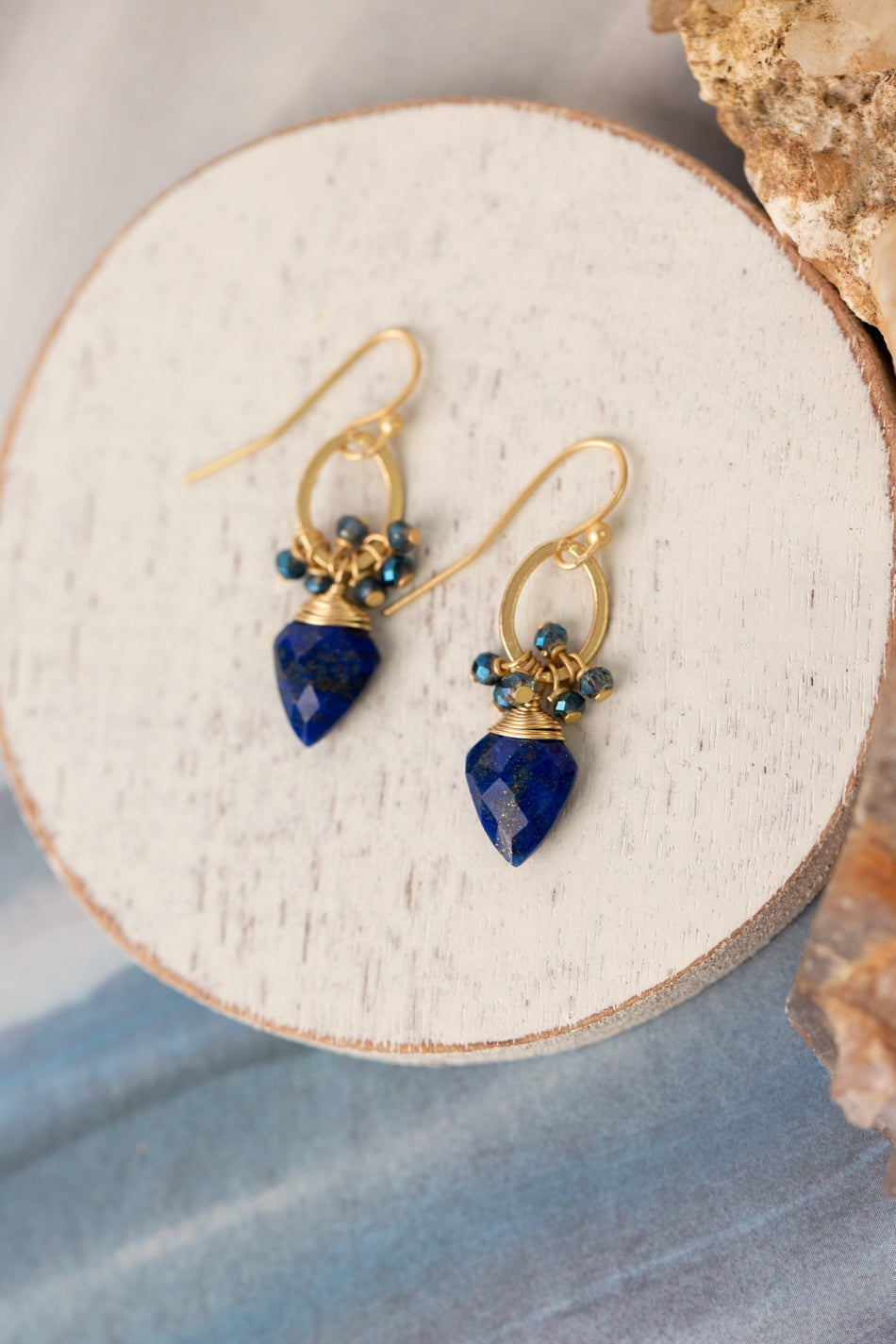 Starry Night Cluster Earrings Blue Crystal + Lapis