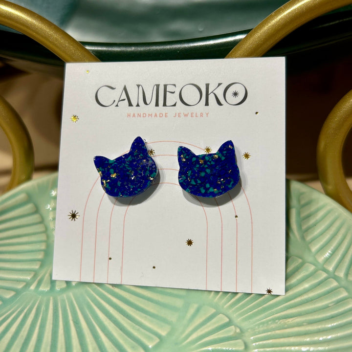 Crushed Gemstone Cat Stud Earrings