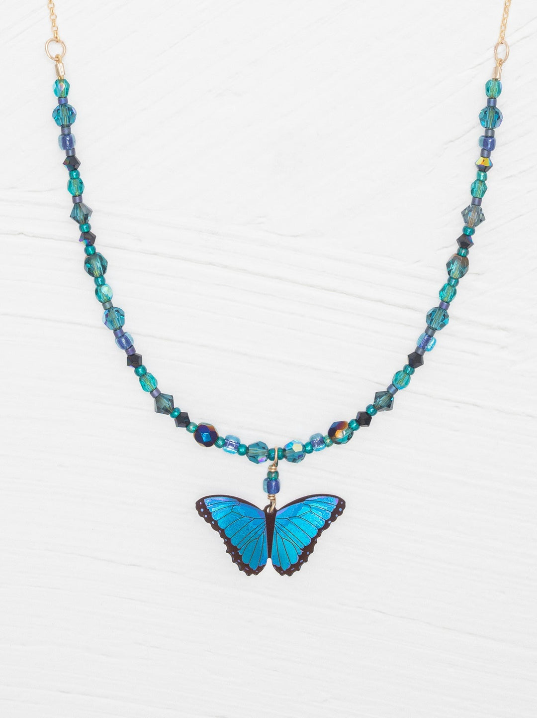 Bella Butterfly Beaded Necklace Blue Radiance