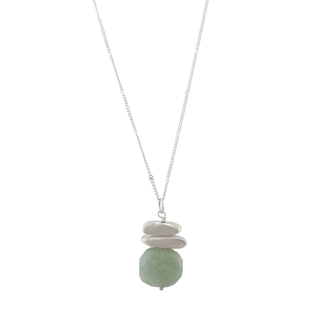 Double Silver Nuggets with Aquamarine Stone Necklace