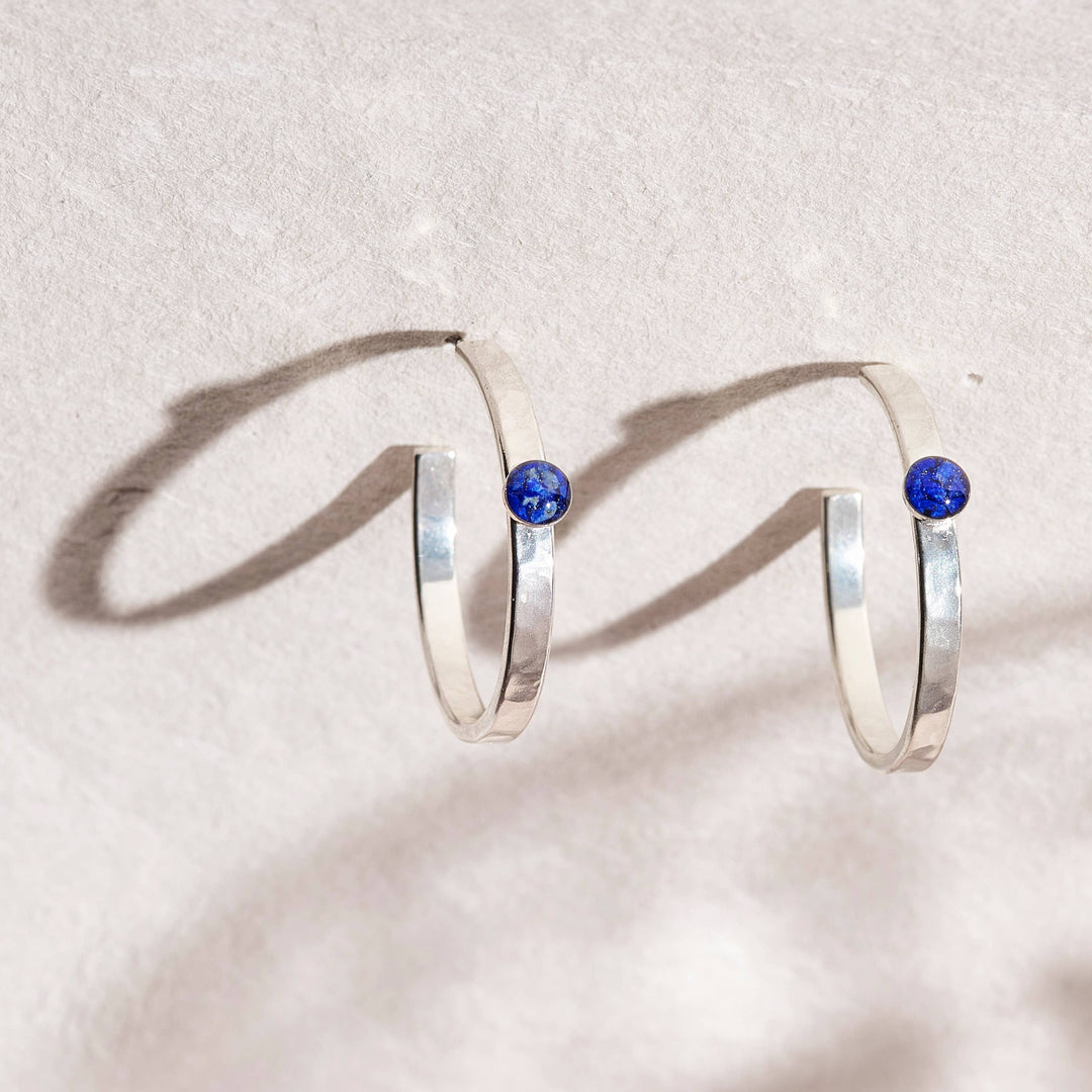Silver Hoops with Crushed Gemstone Accents