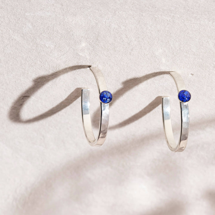 Silver Hoops with Crushed Gemstone Accents