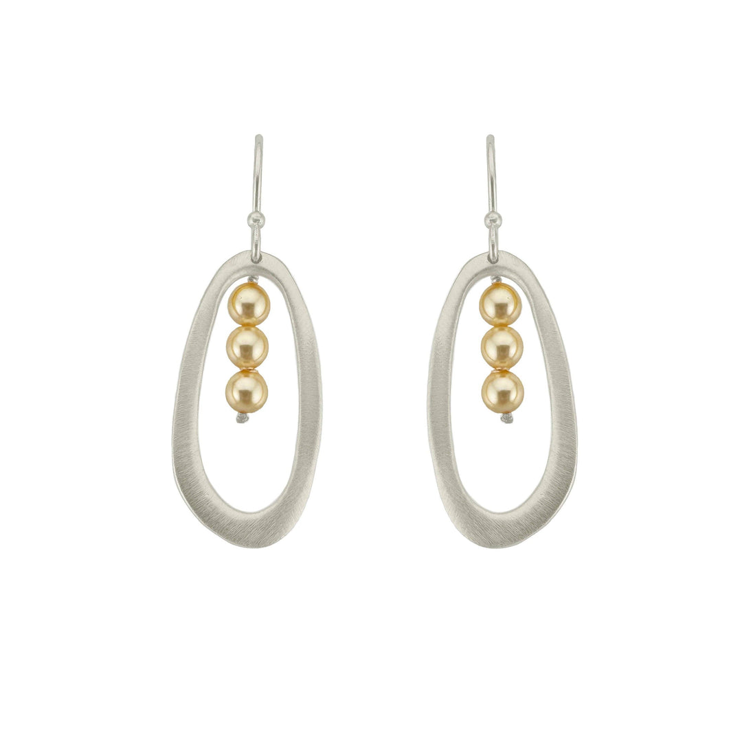 Three pearls in silver oval earrings