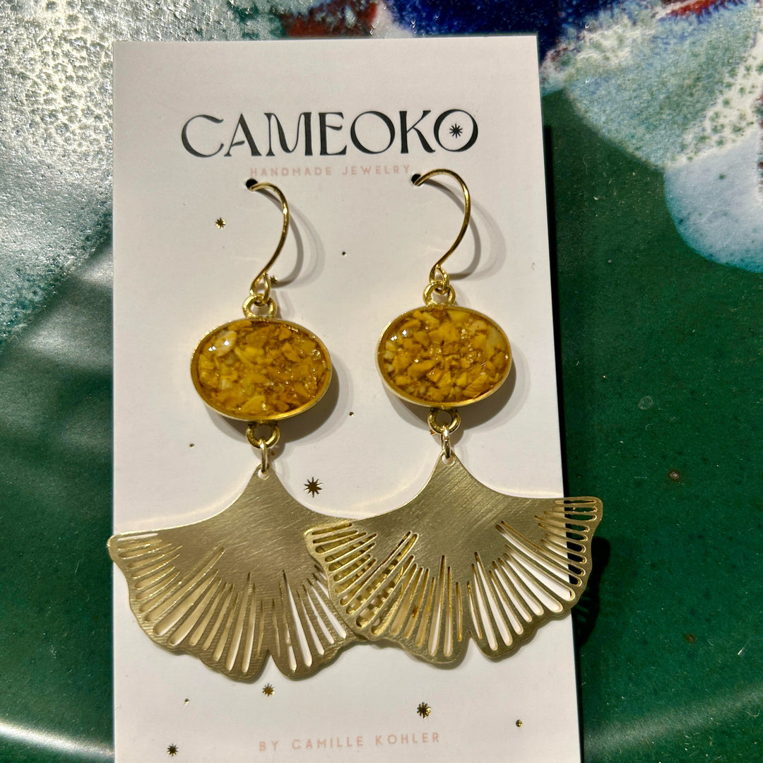 Crushed Gemstone Ginkgo Dangle Earring
