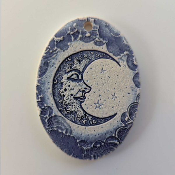 Pottery Ornament - Crescent Moon (Blue)