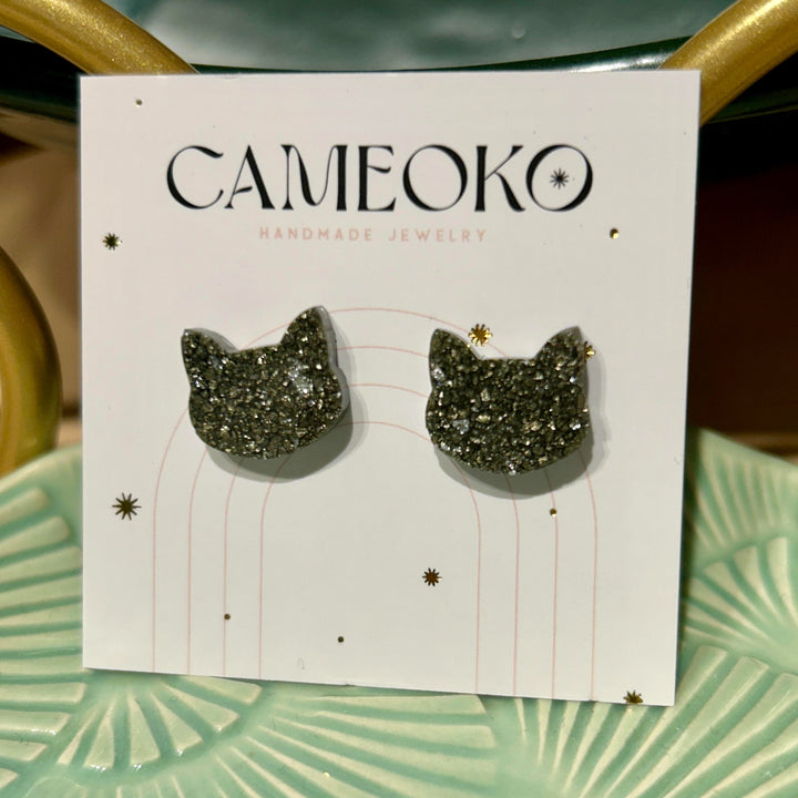 Crushed Gemstone Cat Stud Earrings