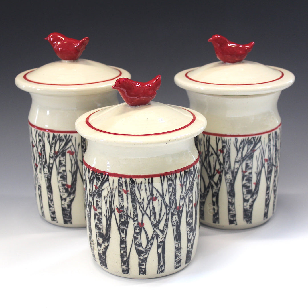 Forest Jar With Red Birds Small