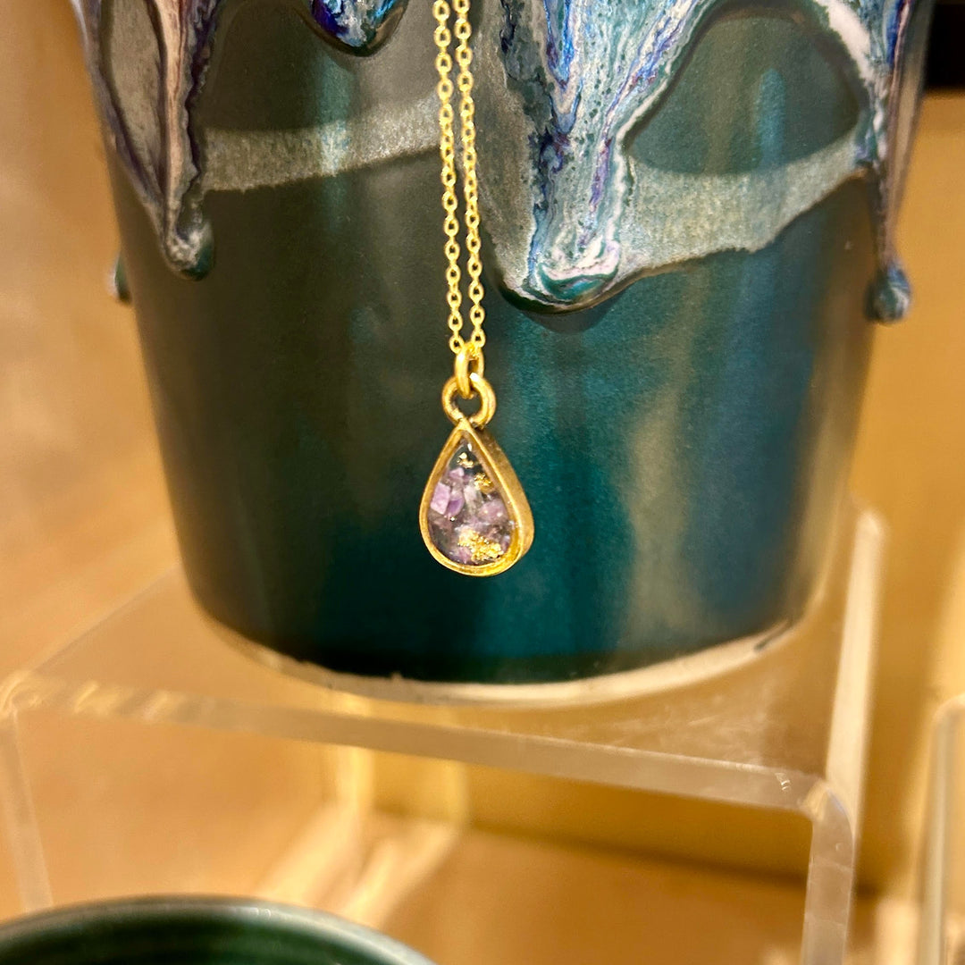 Petite Teardrop Crushed Gemstone Necklace