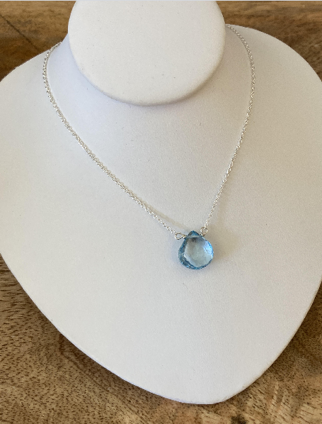 16" Silver Necklace Blue Topaz