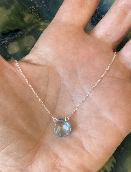 16" Silver Necklace Blue Topaz