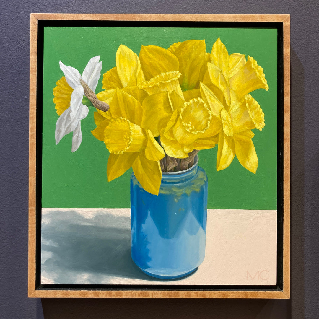 Yellow Daffodils in Light Blue Vase