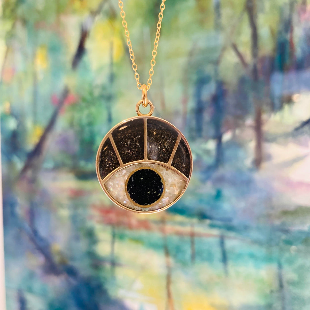 Ojo Projection Necklace Pyrite, Black Tourmaline + Pearl
