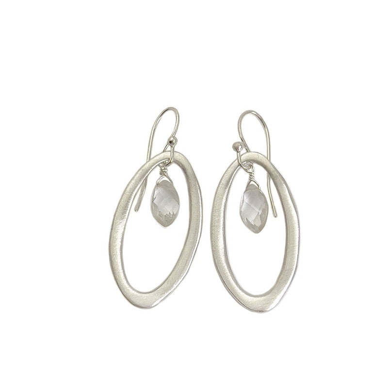 Oval Rock Crystal Earrings Silver