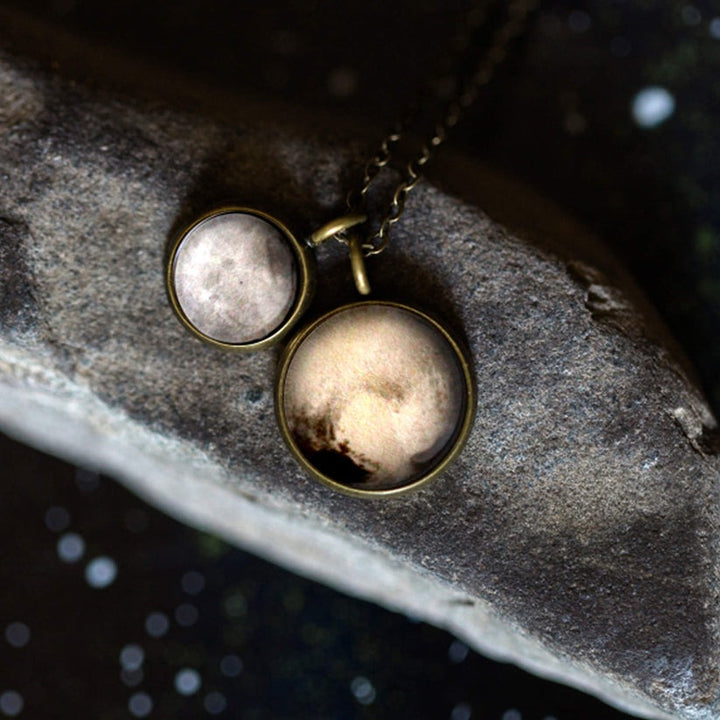 Pluto + Charon Layered Space Necklace in Antique Bronze