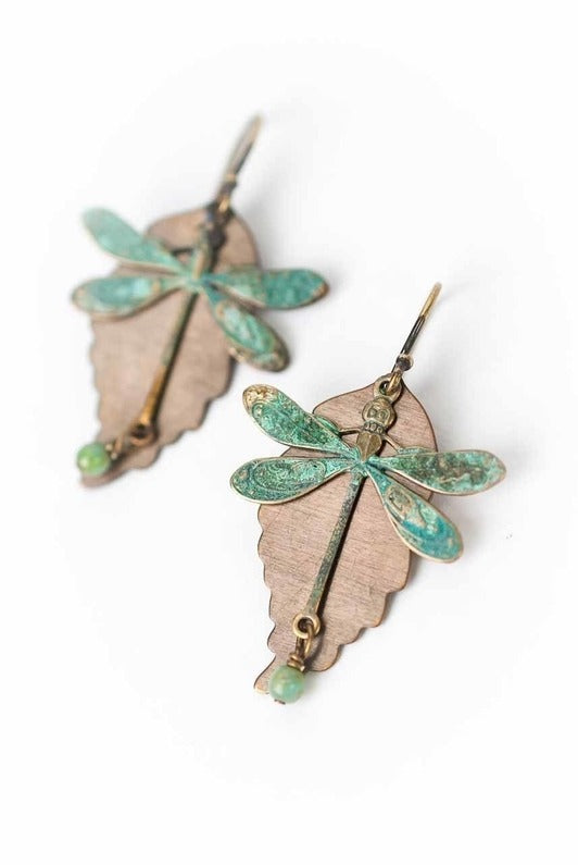 Rustic Creek Dragonfly Earrings Copper Leaf