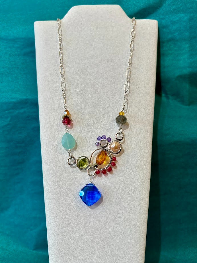 Silver Large Bubbles With Diamond Gem Necklace Glass Growers Gallery