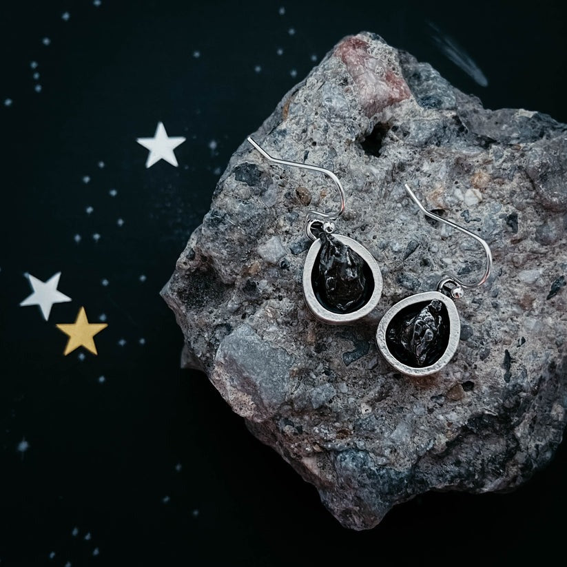 Teardrop Meteorite Dangle Earrings